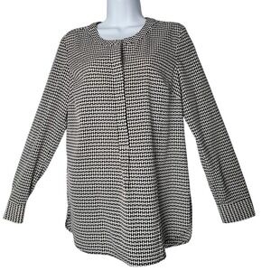 Talbots Blouse Small Black‎ White Houndstooth Long Sleeve Work Top Career Wear